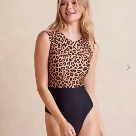 Summersalt Swimsuit Size 12 Black Tan Animal Print One Piece Bathing Suit Zip - Picture 1 of 7